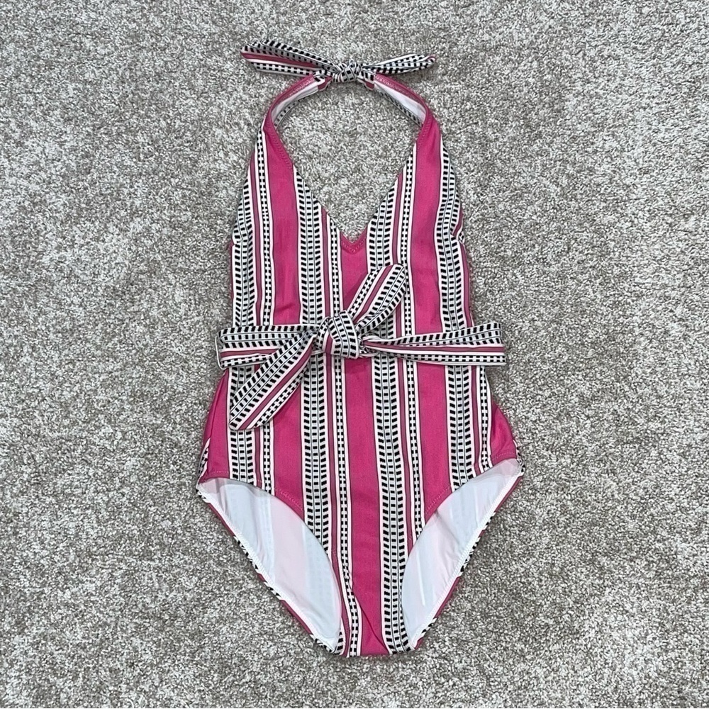 LEMLEM Amira Geo Stripe Belted One-Piece Swimsuit - Pink - Sz - XS $250 - Picture 2 of 11
